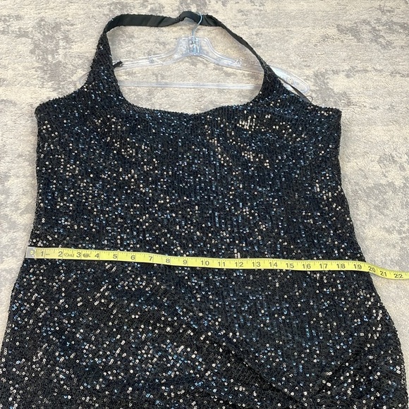 Ieena Mac Duggal 11279 High Slit Halter Neckline Dress Black Sequin Plus Size 20 - Picture 13 of 15